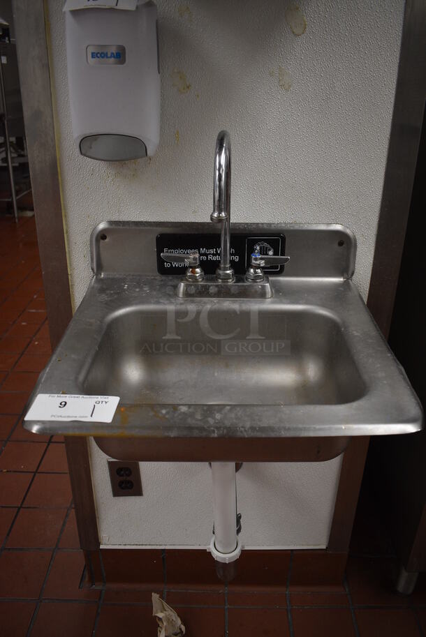 Stainless Steel Commercial Single Bay Sink w/ Faucet and Handles. 19x17x20. BUYER MUST REMOVE - Image 1 of 6