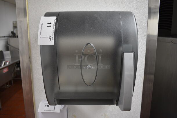 Georgia Pacific Gray Poly Paper Towel Dispenser. 12x11x14. BUYER MUST REMOVE
