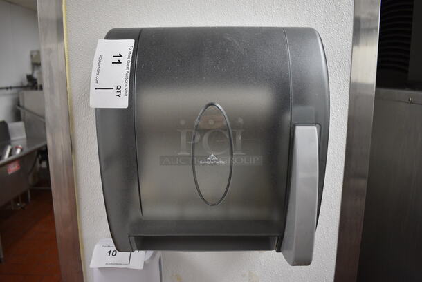 Georgia Pacific Gray Poly Paper Towel Dispenser. 12x11x14. BUYER MUST REMOVE - Image 1 of 4