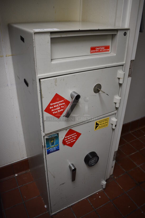 White Metal 2 Compartment Drop Safe w/ Keypad. 20x22x50 - Image 2 of 7