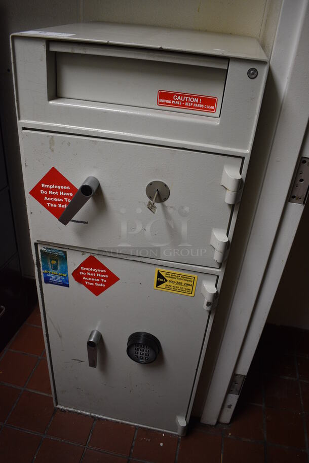White Metal 2 Compartment Drop Safe w/ Keypad. 20x22x50 - Image 3 of 7