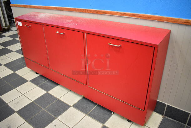 Red Counter w/ 3 Drawers on Casters. 72x12x32 - Image 2 of 7