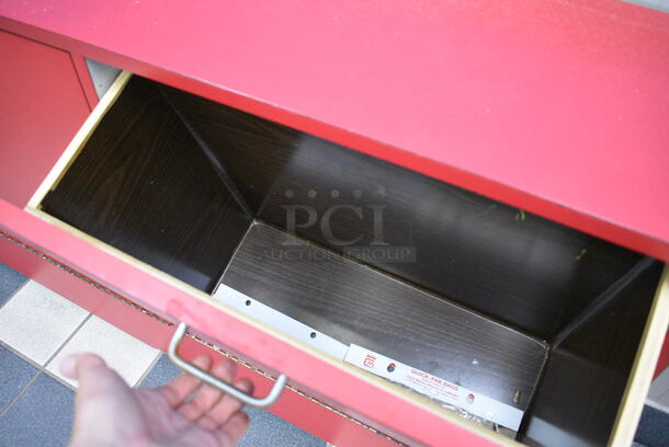 Red Counter w/ 3 Drawers on Casters. 72x12x32 - Image 4 of 7