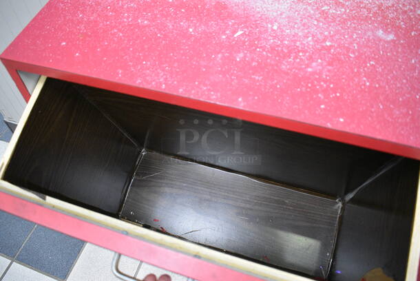 Red Counter w/ 3 Drawers on Casters. 72x12x32 - Image 6 of 7