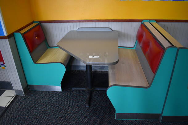 ALL ONE MONEY! Lot of 4 Single Sided Blue and Red Booths and 2 Gray Tables! Booths: 24x24x35.5, 42x24x35.5. Tables: 42x30x30. BUYER MUST REMOVE - Image 2 of 4