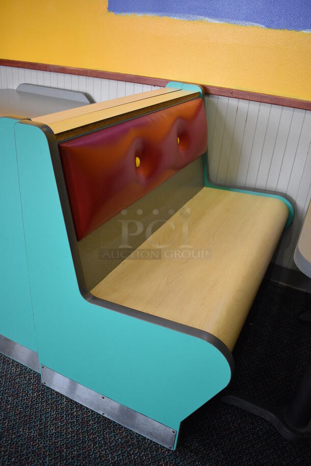 ALL ONE MONEY! Lot of 4 Single Sided Blue and Red Booths and 2 Gray Tables! Booths: 24x24x35.5, 42x24x35.5. Tables: 42x30x30. BUYER MUST REMOVE - Image 4 of 4