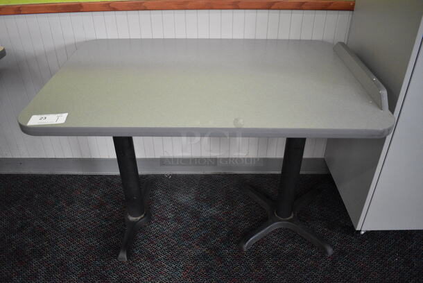 Gray Table on 2 Black Metal Table Bases. 42x28x30