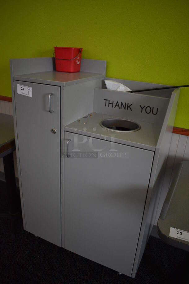 Gray Trash Can Shell w/ Trash Deposit Hole, Front Door, Trash Can and Left Side Compartment on Commercial Casters. 33x21x50 - Image 2 of 4