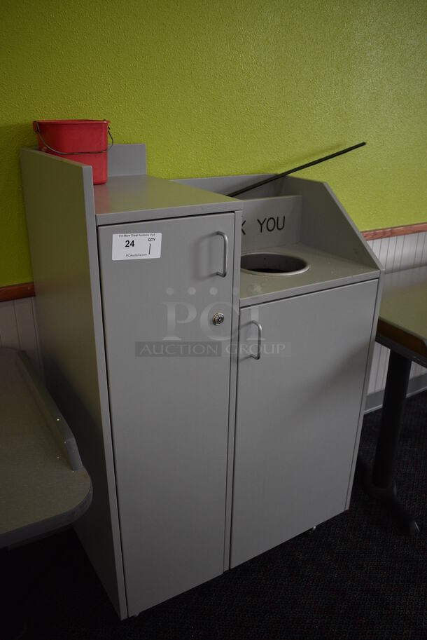 Gray Trash Can Shell w/ Trash Deposit Hole, Front Door, Trash Can and Left Side Compartment on Commercial Casters. 33x21x50 - Image 3 of 4