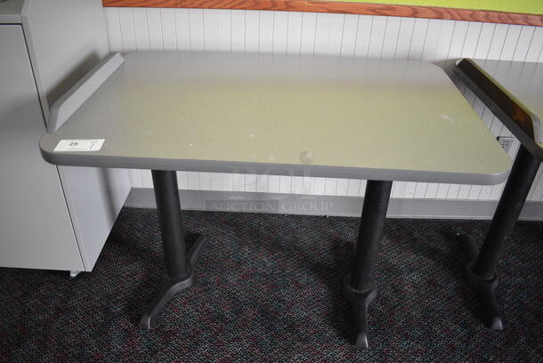 Gray Table on 2 Black Metal Straight Leg Table Bases. 42x28x31