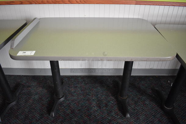 Gray Table on 2 Black Metal Straight Leg Table Bases. 42x30x31