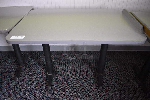Gray Table on 2 Black Metal Straight Leg Table Bases. 42x28x31