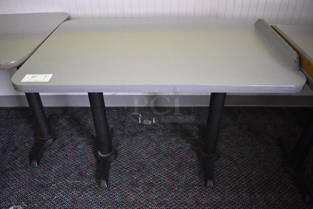 Gray Table on 2 Black Metal Straight Leg Table Bases. 42x28x31 - Image 1 of 3