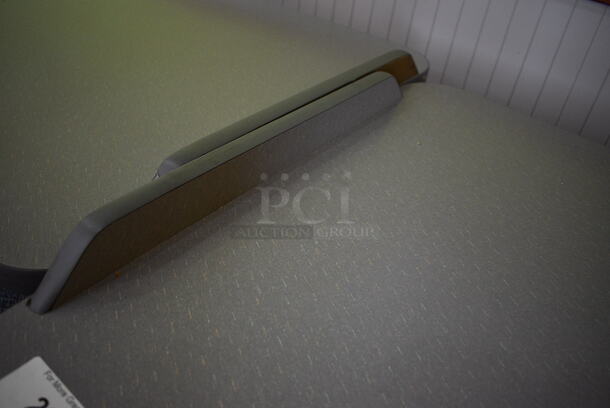 Gray Table on 2 Black Metal Straight Leg Table Bases. 60x28x31 - Image 3 of 3