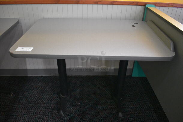 Gray Table on 2 Black Metal Straight Leg Table Bases. 42x28x31