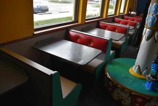 ALL ONE MONEY! Lot of 2 Single Sided Blue / Red Booths, 4 Double Sided Blue / Red Booths and 5 Gray Tables! Booths: 42x24x35.5, 42x45x35.5. Tables: 42x28x31. BUYER MUST REMOVE - Image 2 of 8