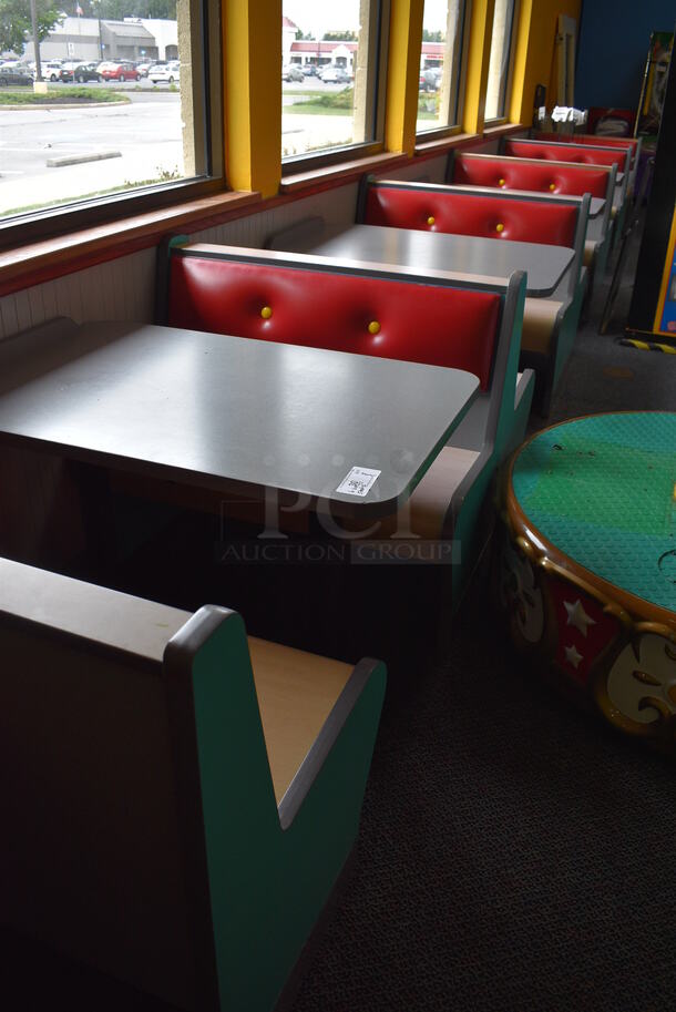 ALL ONE MONEY! Lot of 2 Single Sided Blue / Red Booths, 4 Double Sided Blue / Red Booths and 5 Gray Tables! Booths: 42x24x35.5, 42x45x35.5. Tables: 42x28x31. BUYER MUST REMOVE - Image 3 of 8