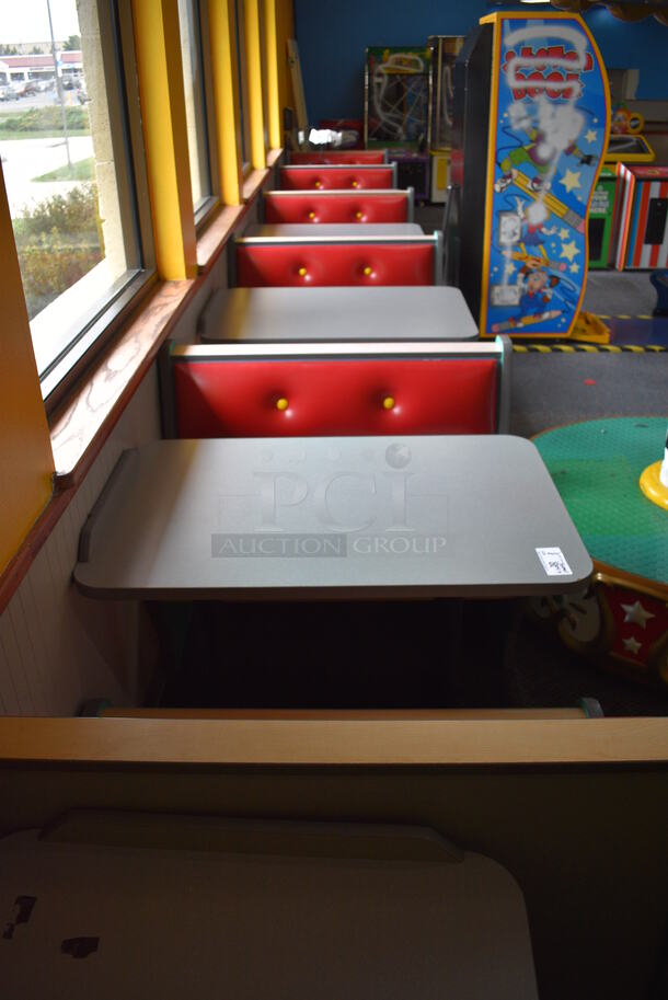 ALL ONE MONEY! Lot of 2 Single Sided Blue / Red Booths, 4 Double Sided Blue / Red Booths and 5 Gray Tables! Booths: 42x24x35.5, 42x45x35.5. Tables: 42x28x31. BUYER MUST REMOVE - Image 4 of 8