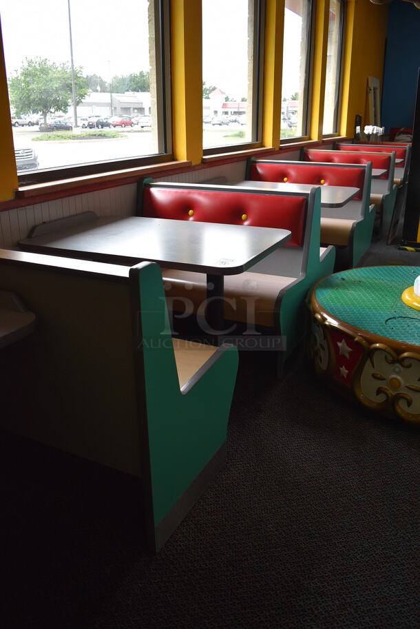ALL ONE MONEY! Lot of 2 Single Sided Blue / Red Booths, 4 Double Sided Blue / Red Booths and 5 Gray Tables! Booths: 42x24x35.5, 42x45x35.5. Tables: 42x28x31. BUYER MUST REMOVE - Image 5 of 8