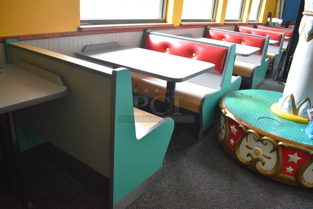 ALL ONE MONEY! Lot of 2 Single Sided Blue / Red Booths, 4 Double Sided Blue / Red Booths and 5 Gray Tables! Booths: 42x24x35.5, 42x45x35.5. Tables: 42x28x31. BUYER MUST REMOVE - Image 6 of 8