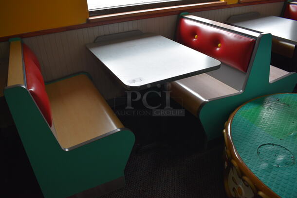 ALL ONE MONEY! Lot of 2 Single Sided Blue / Red Booths, 4 Double Sided Blue / Red Booths and 5 Gray Tables! Booths: 42x24x35.5, 42x45x35.5. Tables: 42x28x31. BUYER MUST REMOVE - Image 7 of 8