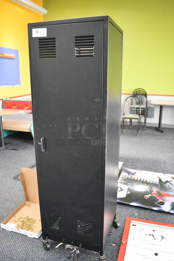 Black Metal AV Cabinet on Commercial Casters. 21x20x70 - Image 3 of 9