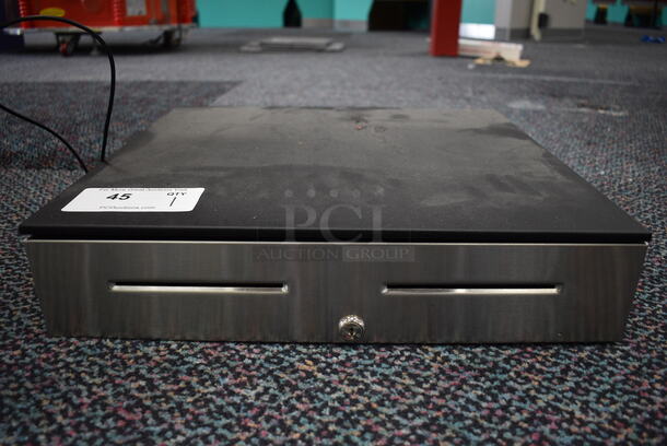 Black Metal Cash Drawer w/ Chrome Front. 18x16.5x4