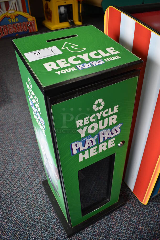 Black and Green Game Card Play Pass Recycling Bin. 14x14x34 - Image 3 of 6