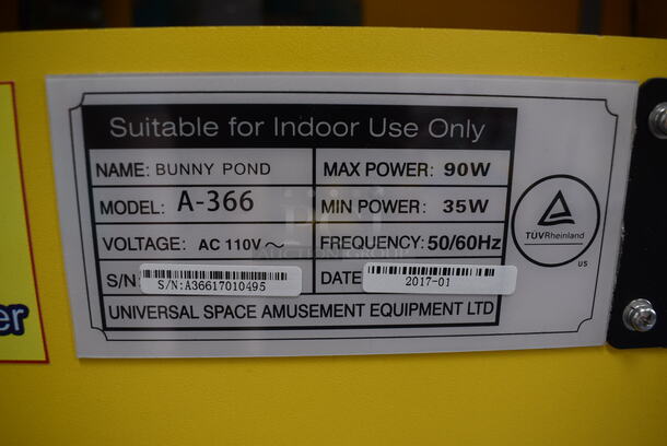2017 Universal Space Amusement Model A-366 Metal Floor Style Bunny Pond Arcade Game. 110 Volts, 1 Phase. 26x44x59 - Image 10 of 12