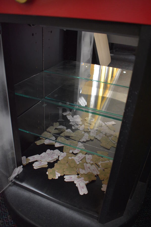 Red and Black Floor Style Kid Check Counter w/ Various Chuck E Cheese Tickets. 24x27x43 - Image 5 of 7