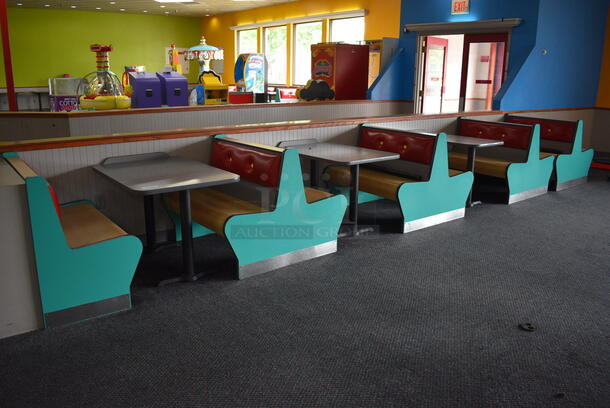 ALL ONE MONEY! Lot of 1 Single Sided Blue / Red Booth, 4 Double Sided Blue / Red Booths and 3 Gray Tables! Booths: 42x24x35.5, 42x45x35.5. Tables: 42x30x31, 42x28x31. BUYER MUST REMOVE - Image 2 of 5