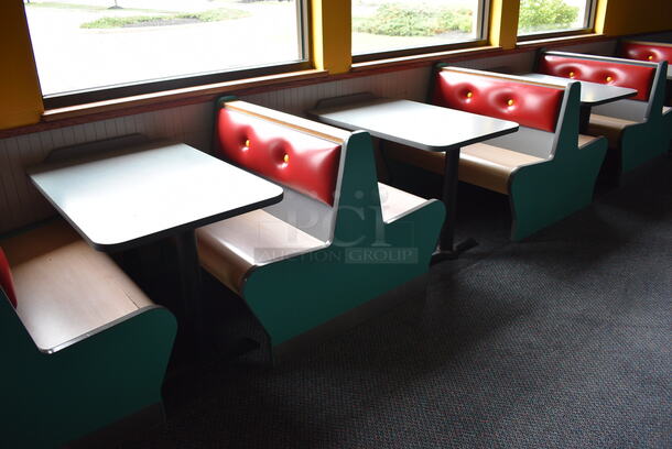 ALL ONE MONEY! Lot of 2 Single Sided Blue / Red Booths, 4 Double Sided Blue / Red Booths and 5 Gray Tables! Booths: 42x24x35.5, 42x45x35.5. Tables: 42x30x31, 42x28x31. BUYER MUST REMOVE - Image 3 of 6