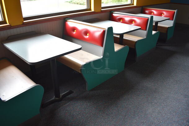 ALL ONE MONEY! Lot of 2 Single Sided Blue / Red Booths, 4 Double Sided Blue / Red Booths and 5 Gray Tables! Booths: 42x24x35.5, 42x45x35.5. Tables: 42x30x31, 42x28x31. BUYER MUST REMOVE - Image 4 of 6