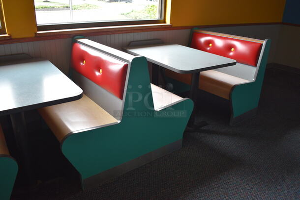ALL ONE MONEY! Lot of 2 Single Sided Blue / Red Booths, 4 Double Sided Blue / Red Booths and 5 Gray Tables! Booths: 42x24x35.5, 42x45x35.5. Tables: 42x30x31, 42x28x31. BUYER MUST REMOVE - Image 5 of 6