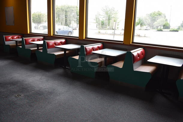 ALL ONE MONEY! Lot of 2 Single Sided Blue / Red Booths, 4 Double Sided Blue / Red Booths and 5 Gray Tables! Booths: 42x24x35.5, 42x45x35.5. Tables: 42x30x31, 42x28x31. BUYER MUST REMOVE - Image 6 of 6