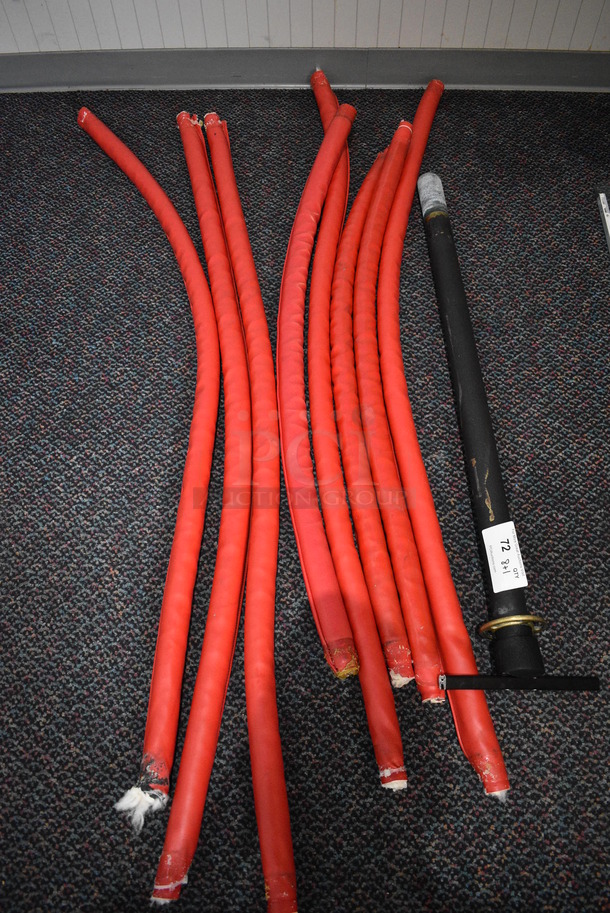 8 Red Stanchion Ropes and 1 Metal Pole. Includes 48", 60". 8 Times Your Bid! - Image 1 of 4