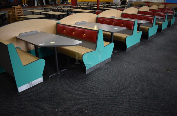 ALL ONE MONEY! Lot of 2 Single Sided Blue / Red Booths, 6 Double Sided Blue / Red Booths and 7 Gray Tables! Booths: 24x24x35.5, 42x45x35.5. Tables: 60x28x31, 60x30x31, 42x30x31. BUYER MUST REMOVE - Image 2 of 7