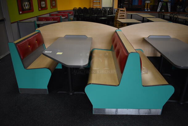ALL ONE MONEY! Lot of 2 Single Sided Blue / Red Booths, 6 Double Sided Blue / Red Booths and 7 Gray Tables! Booths: 24x24x35.5, 42x45x35.5. Tables: 60x28x31, 60x30x31, 42x30x31. BUYER MUST REMOVE - Image 3 of 7
