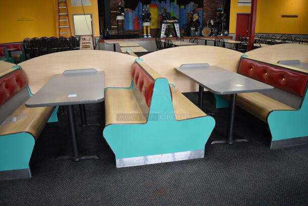 ALL ONE MONEY! Lot of 2 Single Sided Blue / Red Booths, 6 Double Sided Blue / Red Booths and 7 Gray Tables! Booths: 24x24x35.5, 42x45x35.5. Tables: 60x28x31, 60x30x31, 42x30x31. BUYER MUST REMOVE - Image 4 of 7