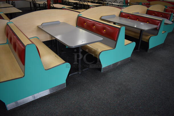 ALL ONE MONEY! Lot of 2 Single Sided Blue / Red Booths, 6 Double Sided Blue / Red Booths and 7 Gray Tables! Booths: 24x24x35.5, 42x45x35.5. Tables: 60x28x31, 60x30x31, 42x30x31. BUYER MUST REMOVE - Image 5 of 7