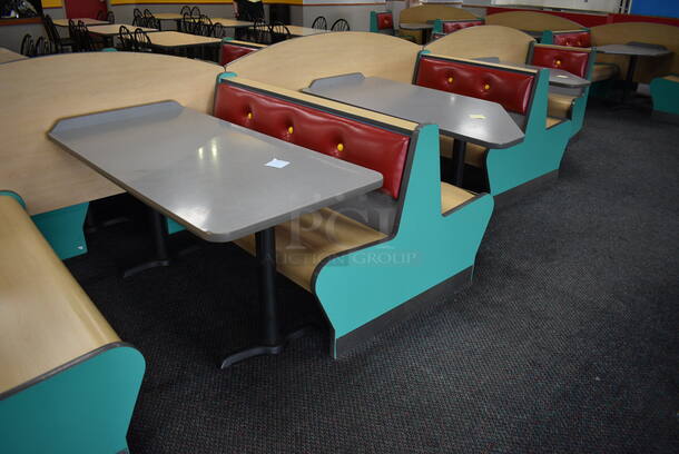 ALL ONE MONEY! Lot of 2 Single Sided Blue / Red Booths, 6 Double Sided Blue / Red Booths and 7 Gray Tables! Booths: 24x24x35.5, 42x45x35.5. Tables: 60x28x31, 60x30x31, 42x30x31. BUYER MUST REMOVE - Image 6 of 7