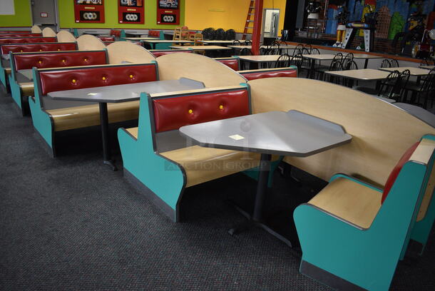 ALL ONE MONEY! Lot of 2 Single Sided Blue / Red Booths, 6 Double Sided Blue / Red Booths and 7 Gray Tables! Booths: 24x24x35.5, 42x45x35.5. Tables: 60x28x31, 60x30x31, 42x30x31. BUYER MUST REMOVE - Image 7 of 7