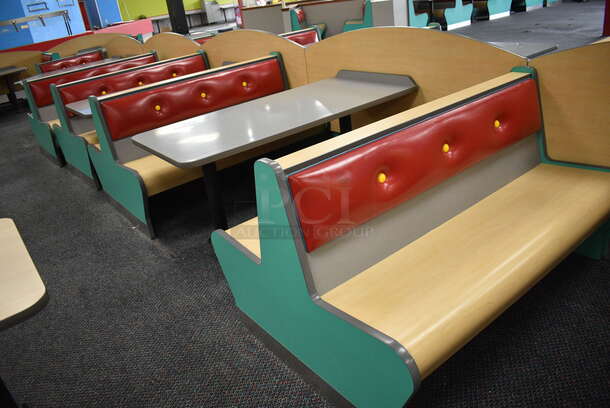 ALL ONE MONEY! Lot of 2 Single Sided Blue / Red Booths, 6 Double Sided Blue / Red Booths and 6 Gray Tables! Booths: 42x24x35.5, 60x45x35.5. Tables: 60x30x31, 60x28x31, 42x28x31. BUYER MUST REMOVE - Image 4 of 7