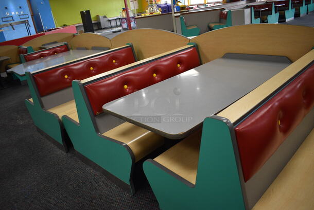 ALL ONE MONEY! Lot of 2 Single Sided Blue / Red Booths, 6 Double Sided Blue / Red Booths and 6 Gray Tables! Booths: 42x24x35.5, 60x45x35.5. Tables: 60x30x31, 60x28x31, 42x28x31. BUYER MUST REMOVE - Image 5 of 7
