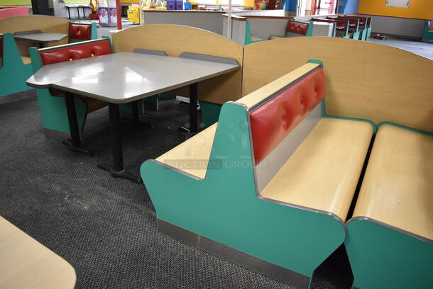 ALL ONE MONEY! Lot of 2 Single Sided Blue / Red Booths, 6 Double Sided Blue / Red Booths and 6 Gray Tables! Booths: 42x24x35.5, 60x45x35.5. Tables: 60x30x31, 60x28x31, 42x28x31. BUYER MUST REMOVE - Image 6 of 7