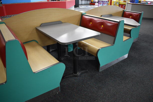 ALL ONE MONEY! Lot of 2 Single Sided Blue / Red Booths, 2 Double Sided Blue / Red Booths and 3 Gray Tables! Booths: 24x24x35.5, 42x45x35.5. Tables: 42x28x31. BUYER MUST REMOVE - Image 3 of 5
