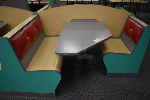 ALL ONE MONEY! Lot of 2 Single Sided Blue / Red Booths, 2 Double Sided Blue / Red Booths and 3 Gray Tables! Booths: 24x24x35.5, 42x45x35.5. Tables: 42x28x31. BUYER MUST REMOVE - Image 2 of 5