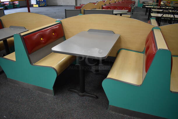 ALL ONE MONEY! Lot of 2 Single Sided Blue / Red Booths, 2 Double Sided Blue / Red Booths and 3 Gray Tables! Booths: 24x24x35.5, 42x45x35.5. Tables: 42x28x31. BUYER MUST REMOVE - Image 3 of 5