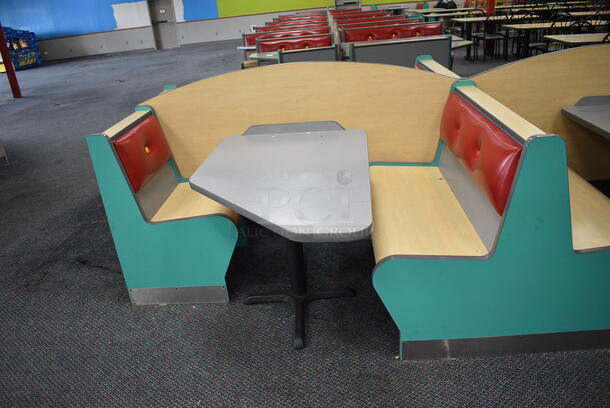 ALL ONE MONEY! Lot of 2 Single Sided Blue / Red Booths, 2 Double Sided Blue / Red Booths and 3 Gray Tables! Booths: 24x24x35.5, 42x45x35.5. Tables: 42x28x31. BUYER MUST REMOVE - Image 4 of 5