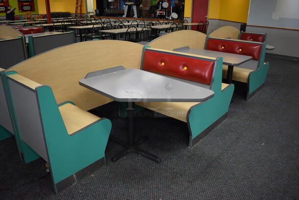 ALL ONE MONEY! Lot of 2 Single Sided Blue / Red Booths, 2 Double Sided Blue / Red Booths and 3 Gray Tables! Booths: 24x24x35.5, 42x45x35.5. Tables: 42x28x31. BUYER MUST REMOVE - Image 5 of 5